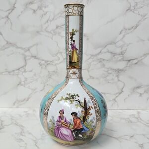 Antique Dresden Porcelain Bottle Vase Helena Wolfsohn Attrib Hand Painted 12in